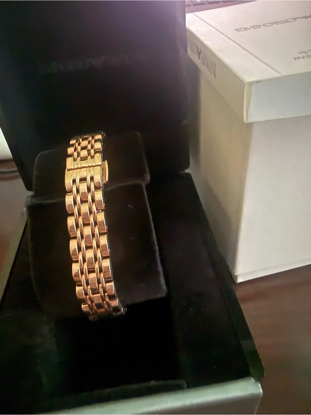 Emporio Armani women’s  Gold Bracelet Watch with White Dial